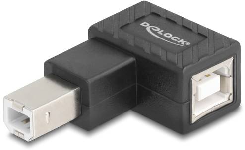 Een zwarte USB-adapter met rechthoekige vorm en metalen aansluiting, gemerkt met 'DELOCK'.