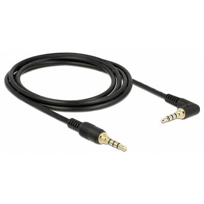 Zwart audiokabel met twee goudkleurige 3,5-mm-jackstekkers, een recht en de ander haaks.