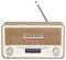 Retro-radio met houten behuizing, draadantenne bovenaan, opschrift 'Stereo' aan de voorkant, twee knoppen voor volume en zenderkeuze, display toont '08:17'.