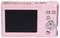Roze digitale camera met groot display en bedieningsknoppen rechts.