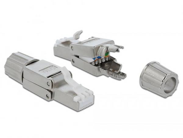 Delock 86477 RJ45-stekker Cat.6A STP CAT. Zonder gereedschap 86477 RJ45, stekker Aantal polen (sensoren) 8P8C Grijs 1 stuk(s)