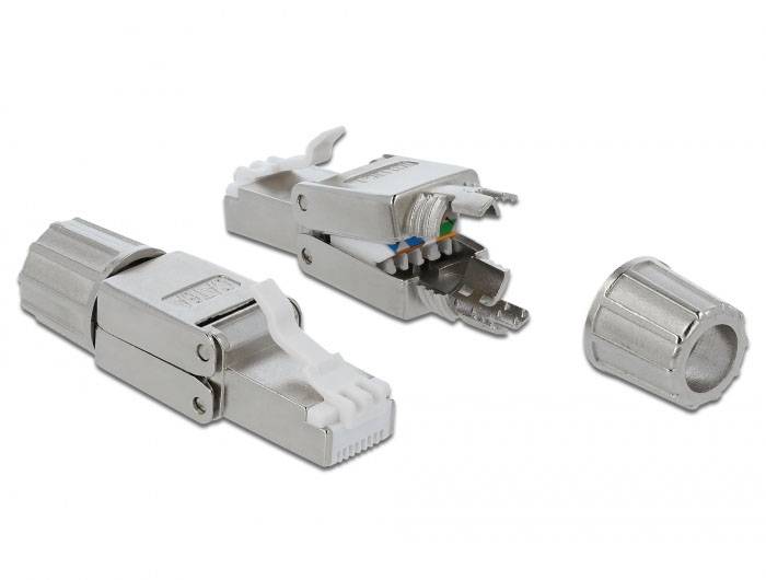 Delock 86477 RJ45-stekker Cat.6A STP CAT. Zonder gereedschap 86477 RJ45, stekker Aantal polen (sensoren) 8P8C Grijs 1 st-1