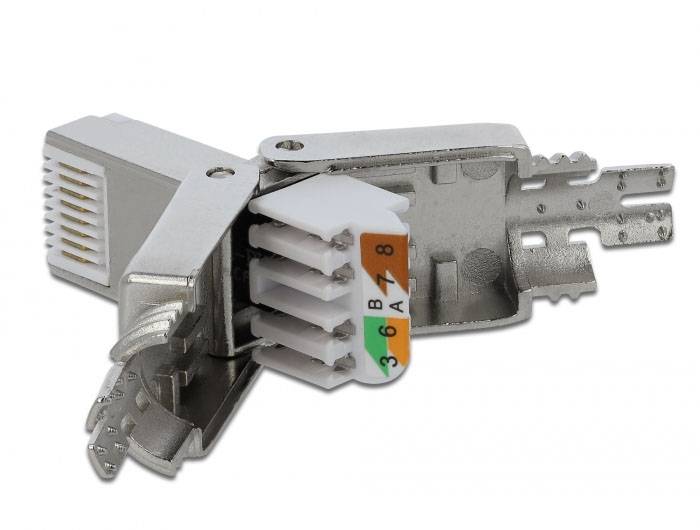 Delock 86477 RJ45-stekker Cat.6A STP CAT. Zonder gereedschap 86477 RJ45, stekker Aantal polen (sensoren) 8P8C Grijs 1 st-2