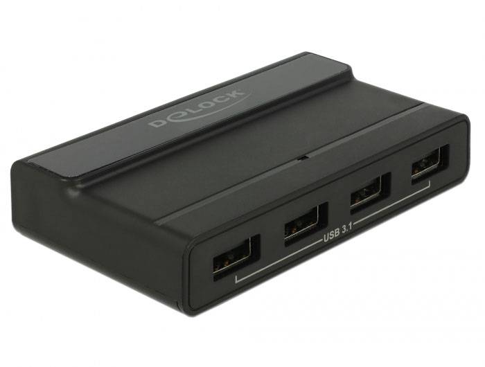 Delock 64053 64053 USB-hub 4 poorten USB-A USB 3.1 Gen2 10 GBit/s Met USB-C stekker Zwart-1