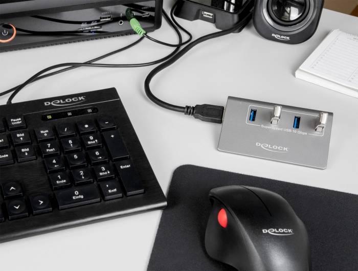 Delock 64181 64181 USB-hub 4 poorten USB-A, DC-aansluiting 3,5 mm USB 3.2 Gen2 10 GBit/s Grijs-4