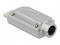 Metalen VGA-adapter met een rechthoekige vorm en schroefbevestigingen aan de zijkanten, gebruikt voor videaansluitingen op computers.