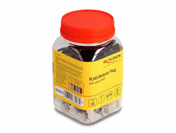 Delock Delock - Netzwerkanschluss - RJ-45 (M) - S/FTP - CAT 6a/7 (Packung mit 25) RJ45 modulaire stekker CAT.6A, CAT CAT.7 en knikbescherming set van 25 stuks 66903 RJ45, stekker Zwart 1 stuk(s)