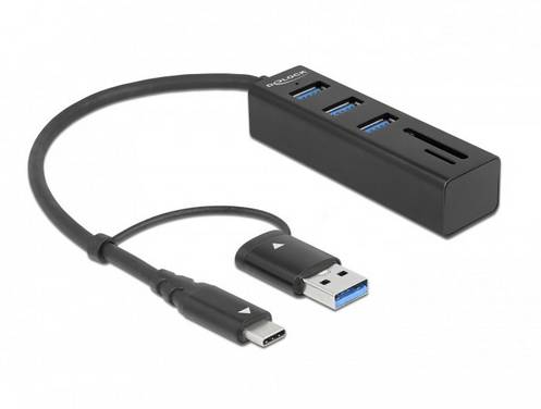 Delock 63859 63859 USB-hub 3 poorten USB-A, Micro-SD, SD USB 3.2 Gen1 5 GBit/s Met USB-C stekker Meerdere kleuren