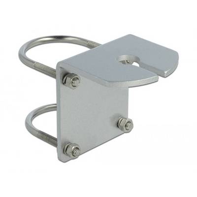 Metalen beugel met twee gebogen schroeven voor bevestiging, geschikt voor installatie op masten of buizen.