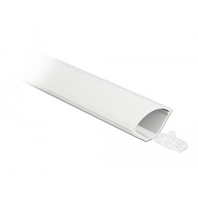 Een witte, halfcirkelvormige kabelgoot met een Ethernetstekker aan één uiteinde. Ideaal voor een nette kabelgeleiding.