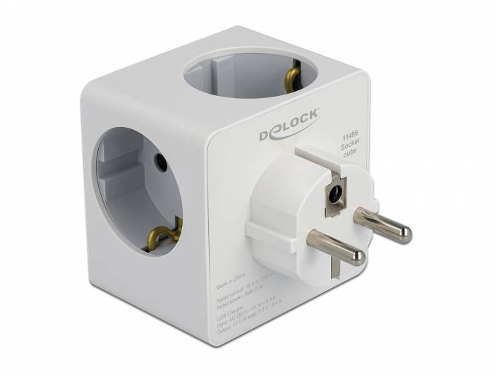 Delock Multi Socket Cube 3-way with childproof lock and USB charger white-2