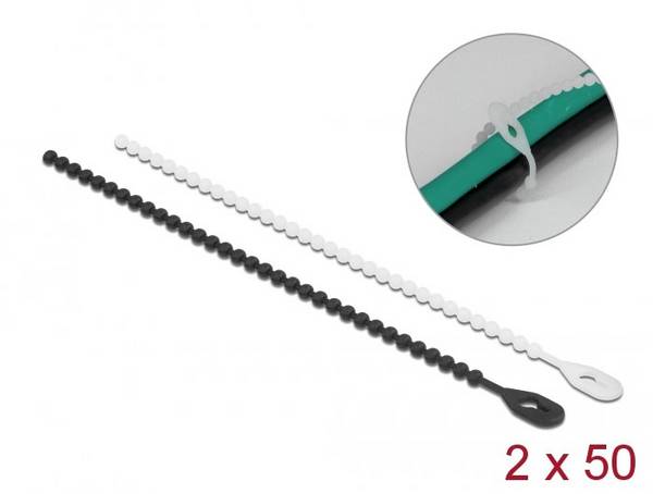 Delock 19507 Kabelbinder Zwart, Wit Hoge trekvastheid, Hittegestabiliseerd, Herbruikbaar 100 stuk(s)