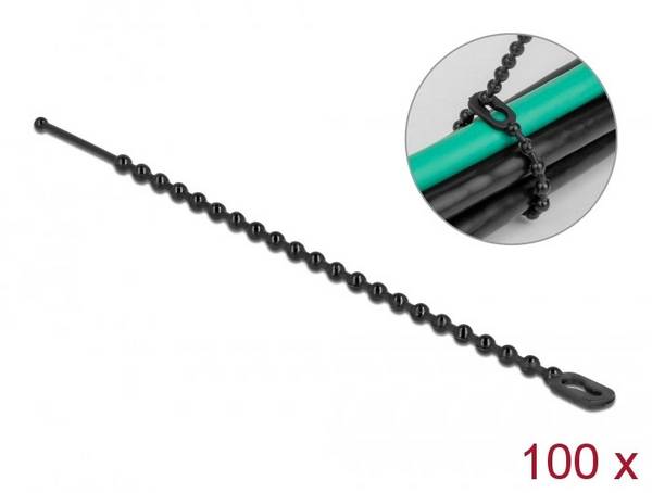 Delock 19566 Kabelbinder Zwart Herbruikbaar, Hittegestabiliseerd, Hoge trekvastheid 100 stuk(s)