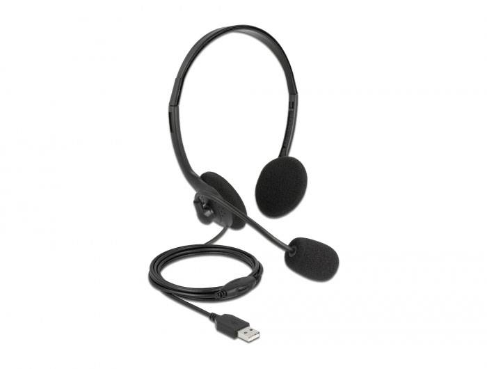 Delock 27178 On Ear headset Kabel Zwart Headset Telefoon