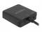 Een zwarte adapter met het merklogo 'Delock'. Hij beschikt over een USB-aansluiting, een HDMI-aansluiting en een koptelefooraansluiting.