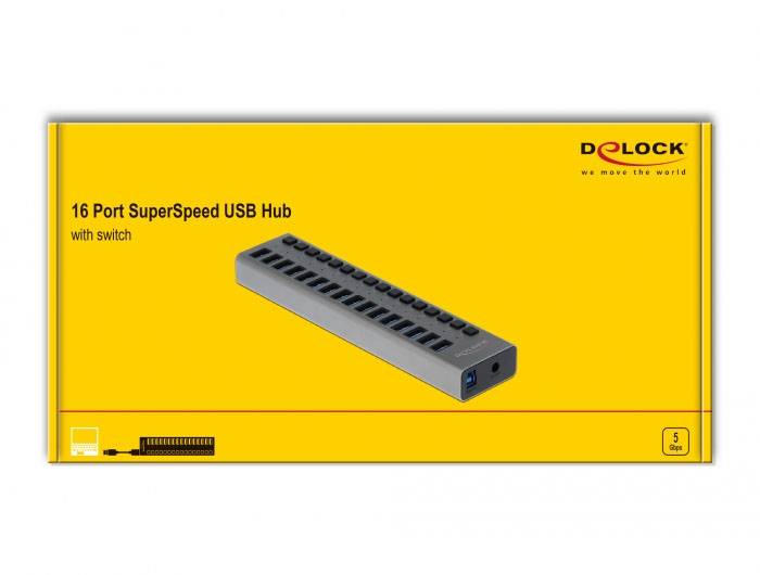 Delock 63739 63739 USB-hub 16 poorten USB-A, DC-aansluiting 3,5 mm USB 3.2 Gen1 5 GBit/s Grijs-3