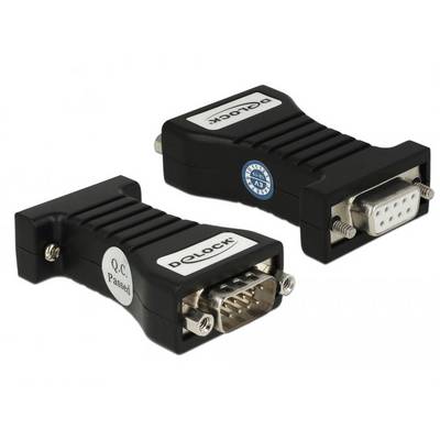 Twee zwarte VGA-adapters met metalen aansluitingen. Eén toont een mannelijke, de andere een vrouwelijke aansluitkant.