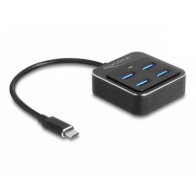 Delock 64191 64191 USB-hub 4 poorten USB-A USB 3.2 Gen2 10 GBit/s Met USB-C stekker Zwart-1