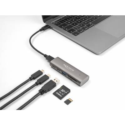 Delock 64236 64236 USB-hub 2 + 1 poorten USB-A, USB-C, SD, Micro-SD USB 3.2 Gen2 10 GBit/s Met USB-C stekker Grijs-3