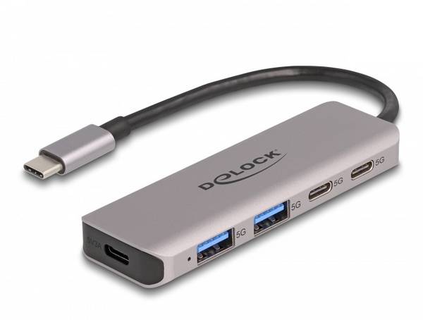 Delock 64239 64239 USB-hub 2 + 2 poorten USB-A, USB-C USB 3.2 Gen1 5 GBit/s Met USB-C stekker Grijs