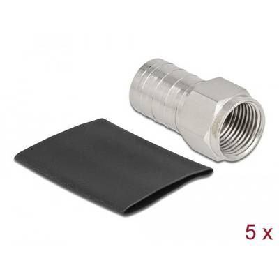 Metalen slangverbinder met zes geprofileerde treden en een zwarte rubberen bescherming, naast het getal '5 x'.