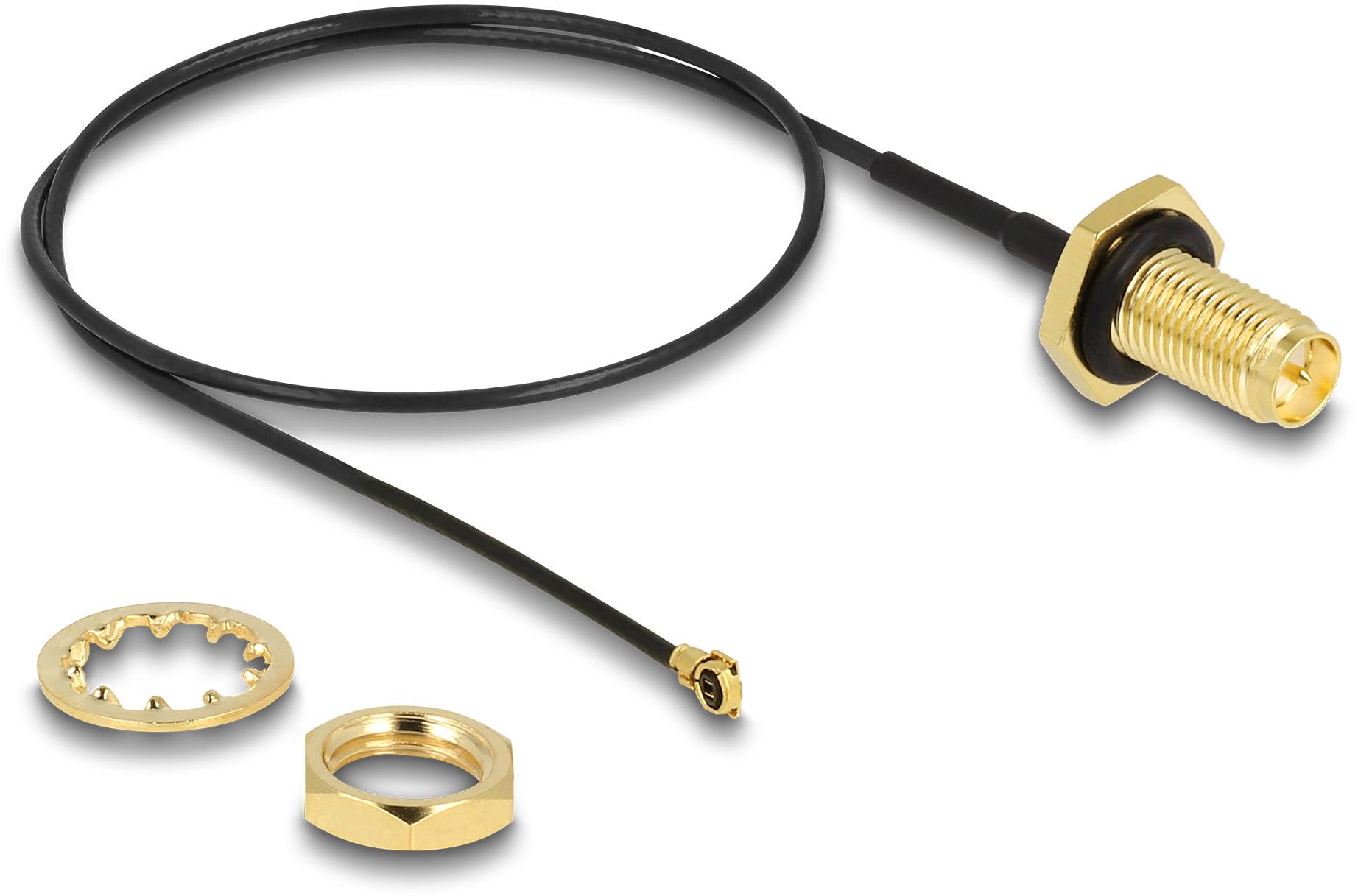 Delock WiFi-antenne Aansluitkabel [1x RPSMA-bus - 1x IPEX-stekker] 0.35 m Zwart, Goud-2