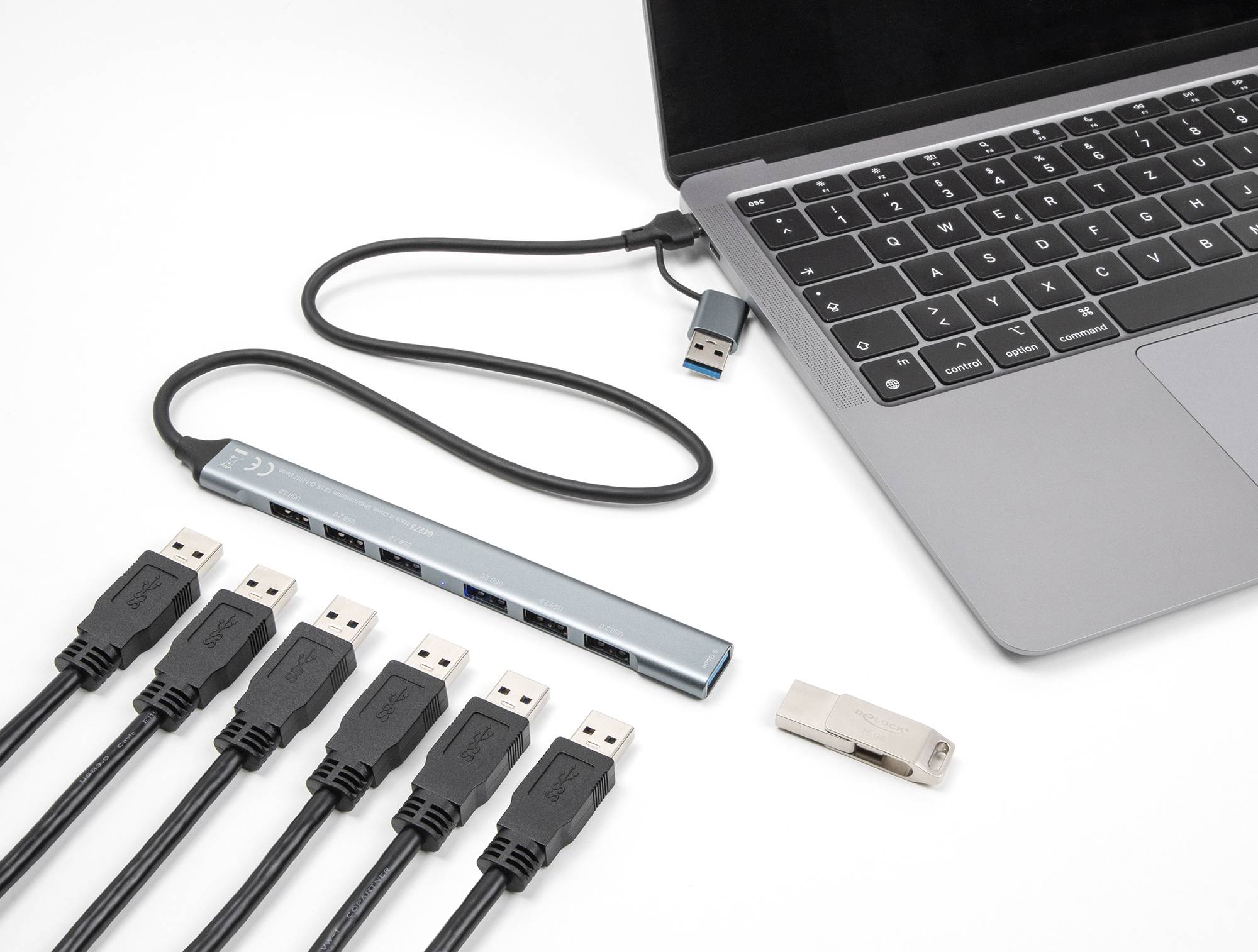 Delock 64273 64273 USB-hub 7 poorten USB-A USB 3.2 Gen1 5 GBit/s Met USB-C stekker Grijs-3