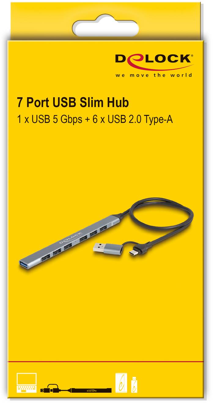 Delock 64273 64273 USB-hub 7 poorten USB-A USB 3.2 Gen1 5 GBit/s Met USB-C stekker Grijs-4