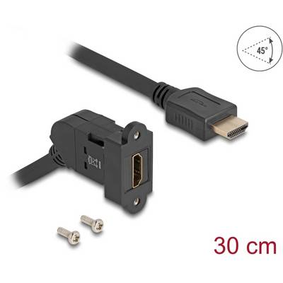 'HDMI-kabel, 30 cm lang, met een stekker en een aansluiting, inclusief twee schroeven voor bevestiging, ideaal voor een veilige installatie.'
