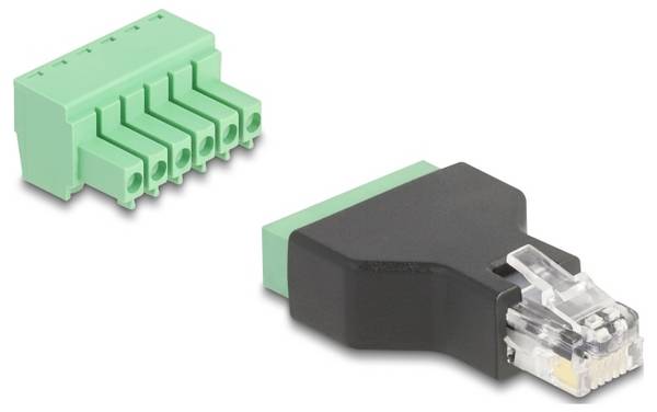 Delock RJ12 Netwerk Adapter Kabel [1x RJ12-stekker - 1x Schroefklemmen] 0 mm Zwart-groen