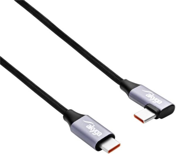 Akyga AK-USB-54 USB-kabel USB 2.0 USB-C stekker, USB-C stekker 1.00 m Zwart Afscherming gevlochten