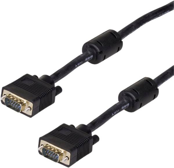 Akyga AK-AV-09 VGA-kabel VGA Aansluitkabel VGA-stekker 15-polig 15 m Zwart Met Ferrietkern
