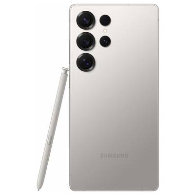 Smartphone met vier camera's en een stylus aan de zijkant. Kleur: Zilver. Merk: Samsung.