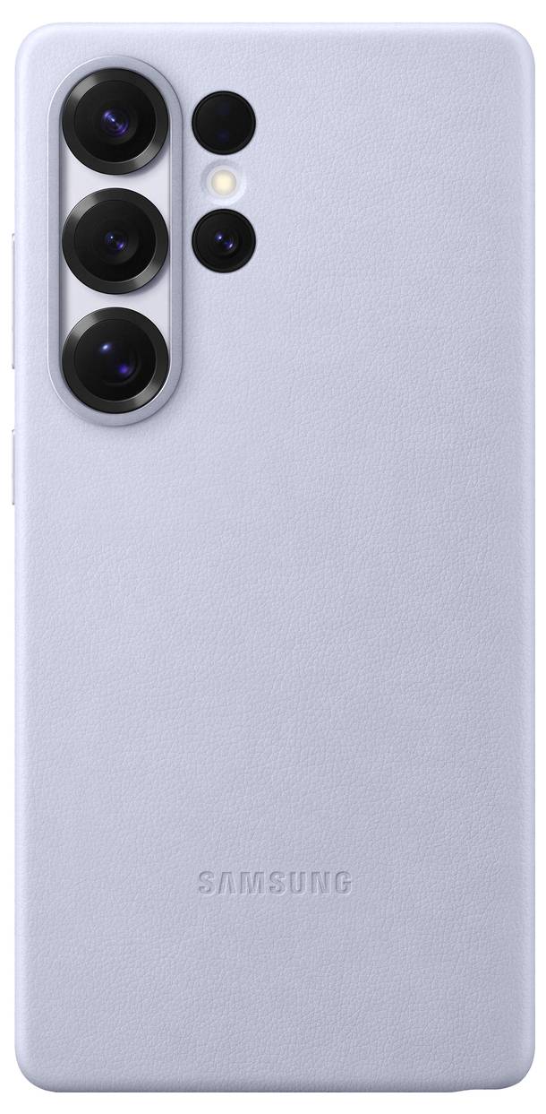 Een smartphone met meerdere cameralezes aan de achterkant. De behuizing is lichtblauw en draagt het merknaam Samsung.