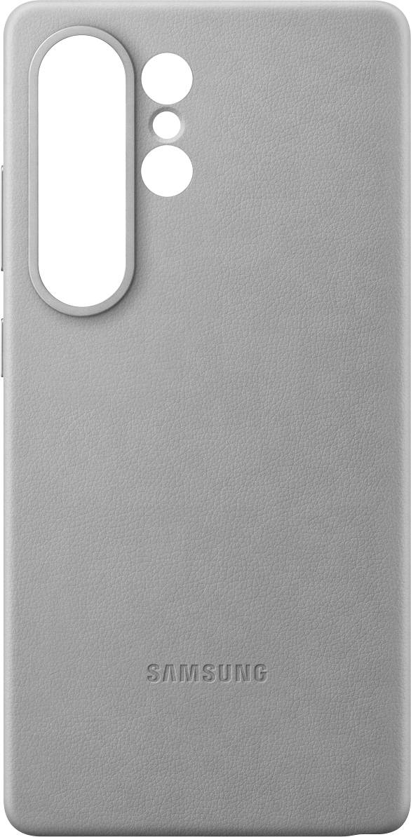 Grijze Samsung telefoonhoes met uitsparing voor camera's aan de achterkant.