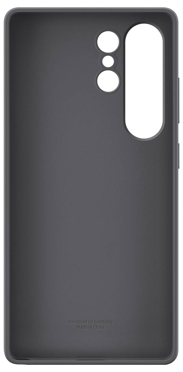 Zwart smartphone-hoesje met camera-uitsnedes, ontworpen in Duitsland.
