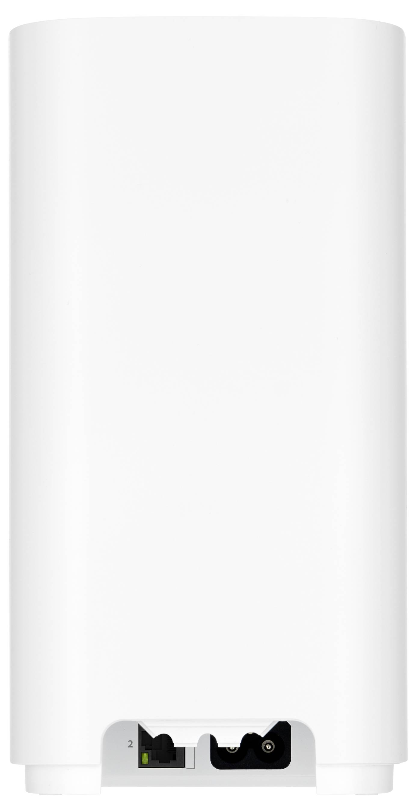 Witte, rechthoekige router met aansluitingen aan de onderkant, geschikt voor thuisgebruik.