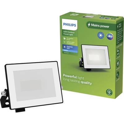 Philips LED-buitenspot, weersbestendig, energiezuinig, krachtig licht, duurzame kwaliteit. Verpakking toont lamp en details.