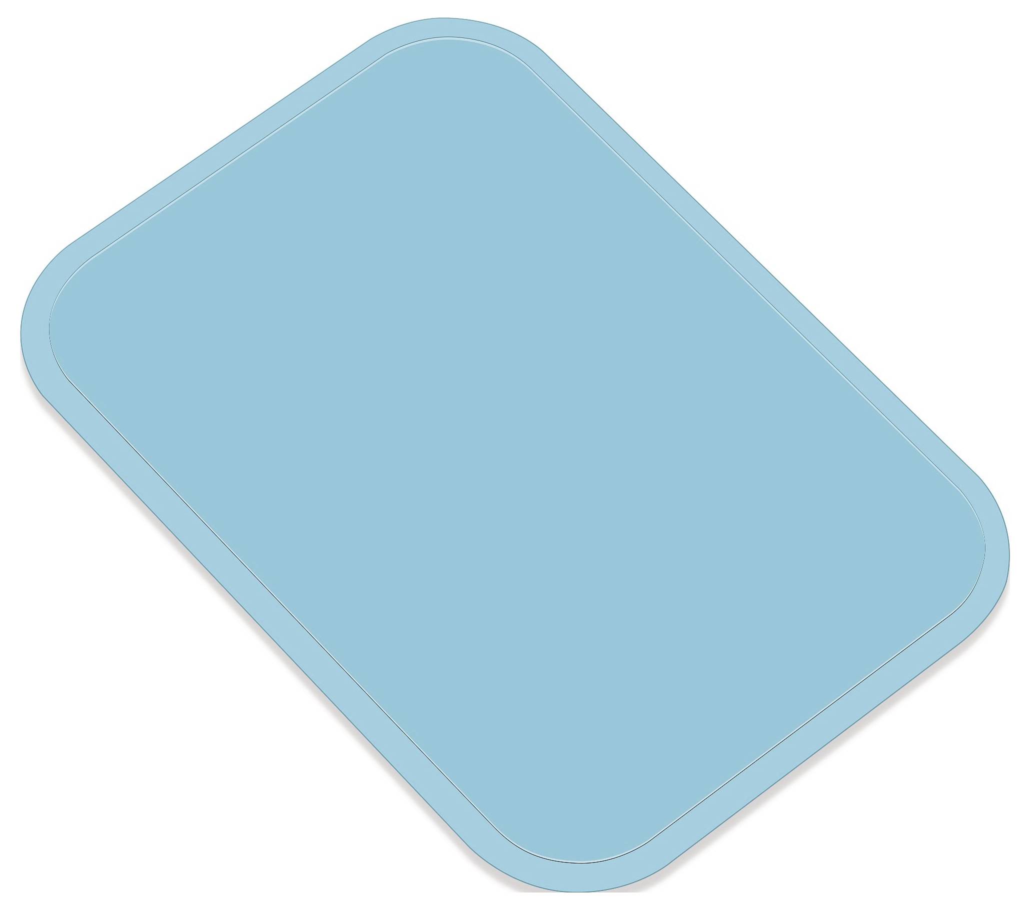 Een eenvoudige blauwe rechthoek met afgeronde hoeken op een witte achtergrond.