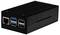 Zwart behuizing van een kleine computer met meerdere USB- en Ethernet-poorten, geschikt voor netwerktoepassing of experimenten.