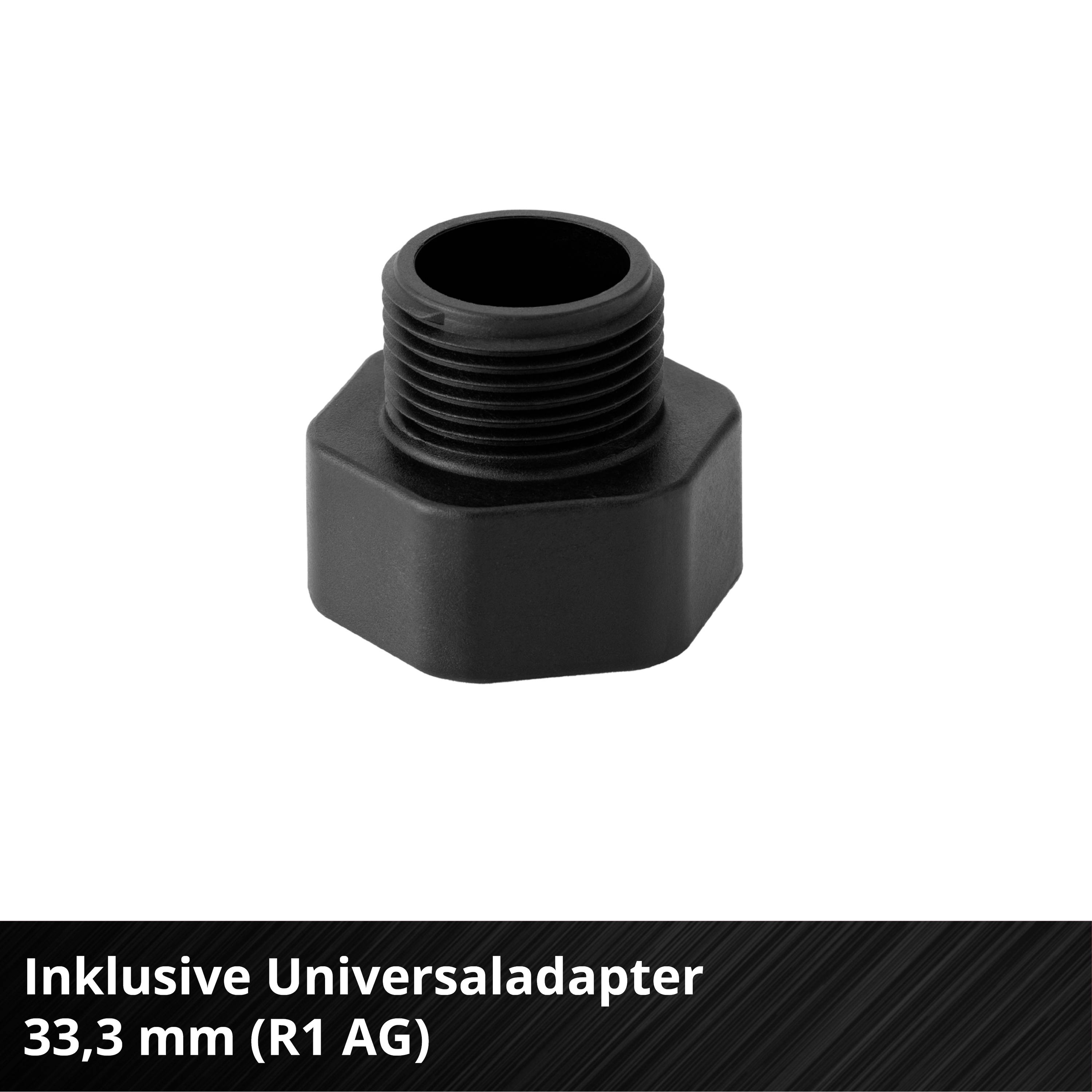 Zwarte universele adapter van kunststof, 33,3 mm (R1 buitendraad).