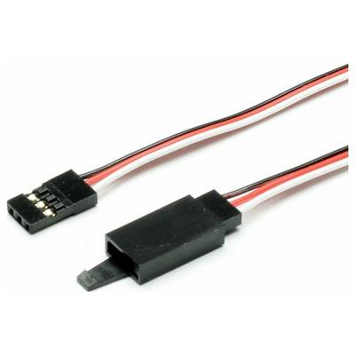 'Twee servo-adapterkabels met zwarte kunststof aansluitstekkers, verbonden door rode, witte en zwarte draden, op een witte achtergrond.'