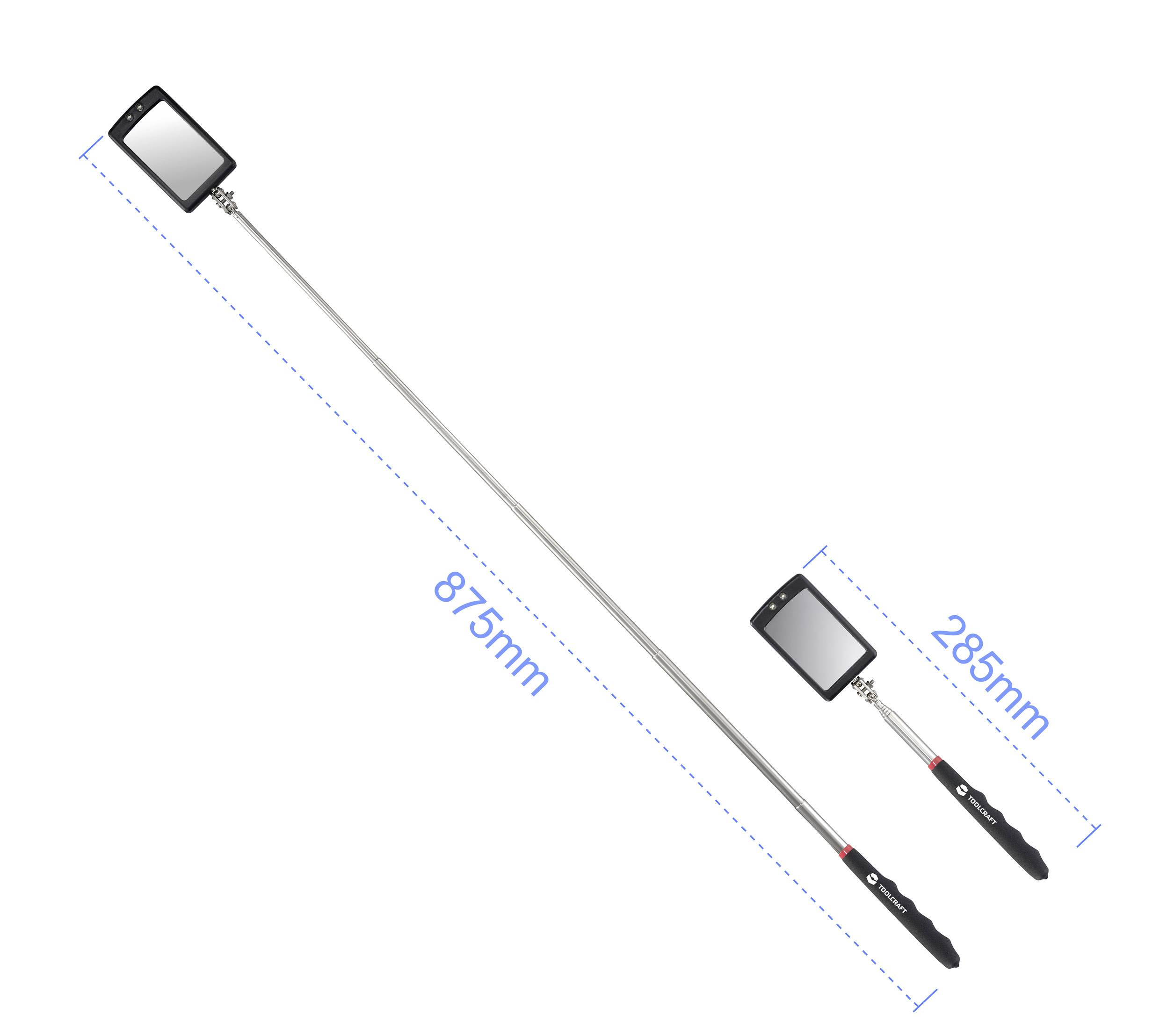 Twee telescopische spiegels met verschillende lengtes, 875 mm en 285 mm, voor inspectie van moeilijk bereikbare gebieden.
