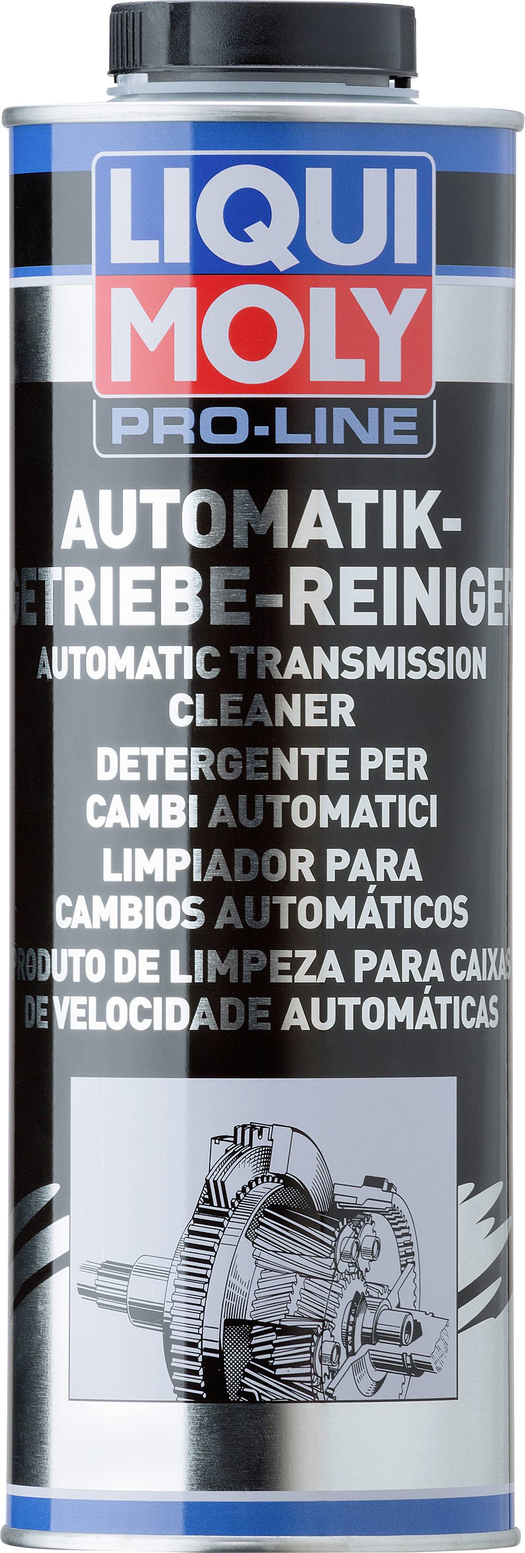 Een blik Liqui Moly Pro-Line Automaat Unit Reiniger, gebruikt voor het reinigen en onderhouden van automatische transmissies.