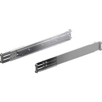 Metalen rails met schuifmechanisme, geschikt voor lades of vergelijkbare toepassingen, in metaalkleurige afwerking.
