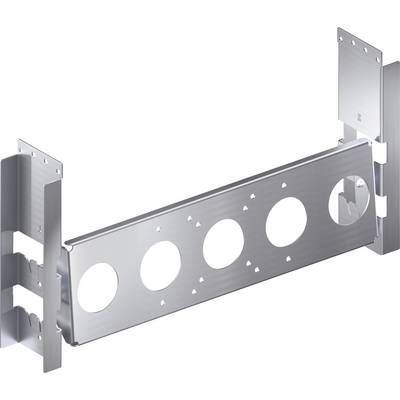 Metalen beugel met rechthoekig frame en ronde uitsparingen, geschikt voor industriële toepassingen of montage.