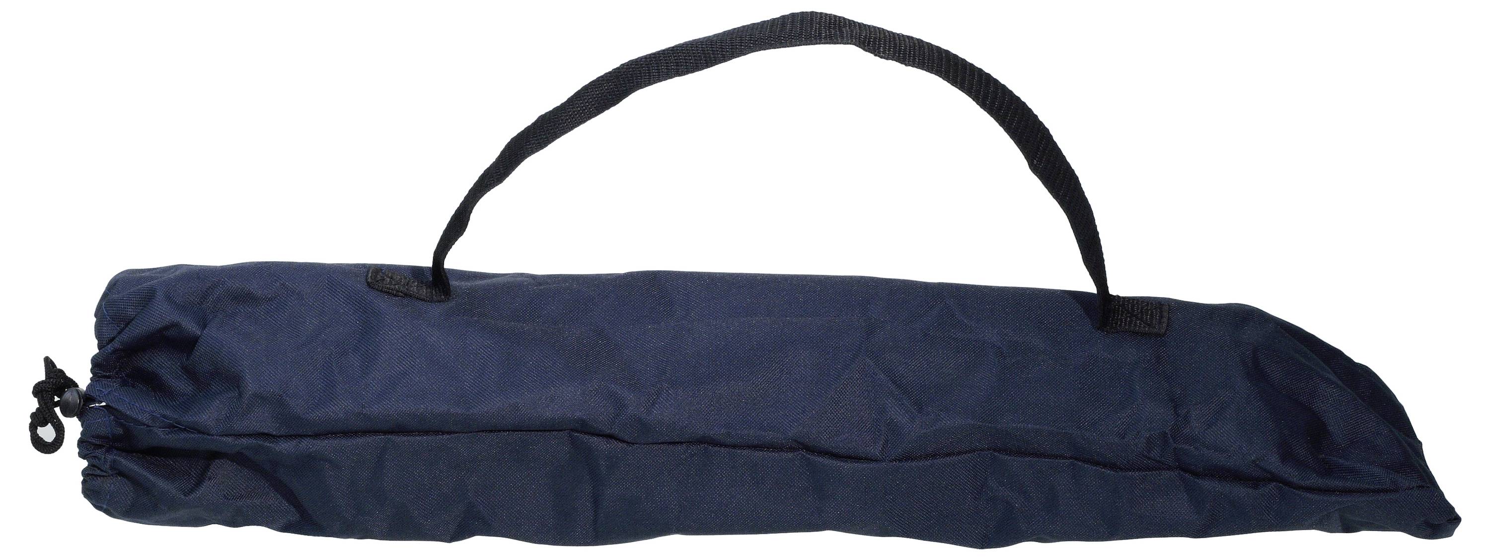 Een blauwe draagtas met handvat.