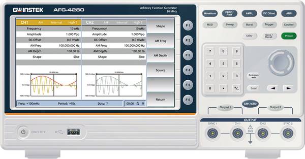 GW Instek  Functiegenerator  80 MHz (max) 2-kanaals Driehoek, Sinus, Blok, Ruis, Arbitrair