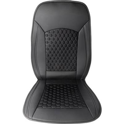 Zwarte autostoelhoes met honingraatpatroon in het midden. Ontworpen voor comfort en stijlverbetering in het interieur van het voertuig.