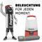 Een batterijfiguur wijst naar een lantaarn en een zaklamp. Tekst: 'Verlichting voor elk moment'. Energizer-logo zichtbaar.